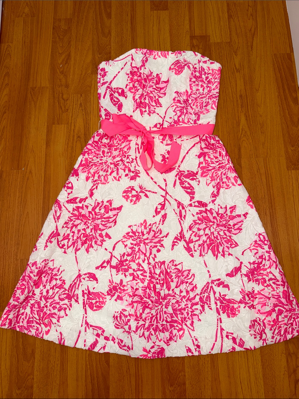 Lilly Pulitzer Pink Floral Fit-And-Flare Dress With Waist Sash